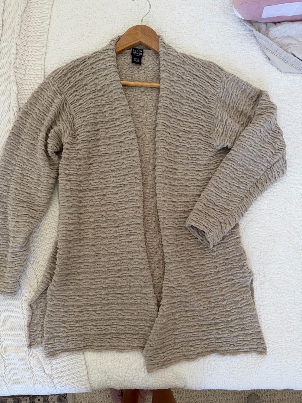 Eileen Fisher Taupe Textured Knit wool Cardigan